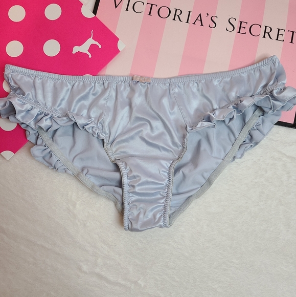 Rare VTG VS Sexy Little Things Silky Satin Ruffle Cheeky Panty Size Sm Blue